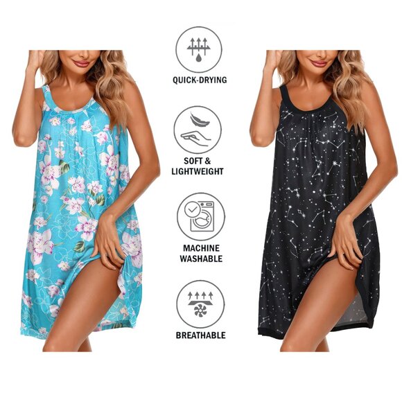 Women's Soft Breathable Printed Camisole Sleep Shirt with Adjustable Straps - Picture 6 of 13